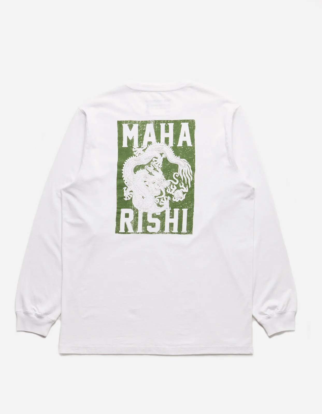 1277 Woodblock Dragon L/S T-Shirt White