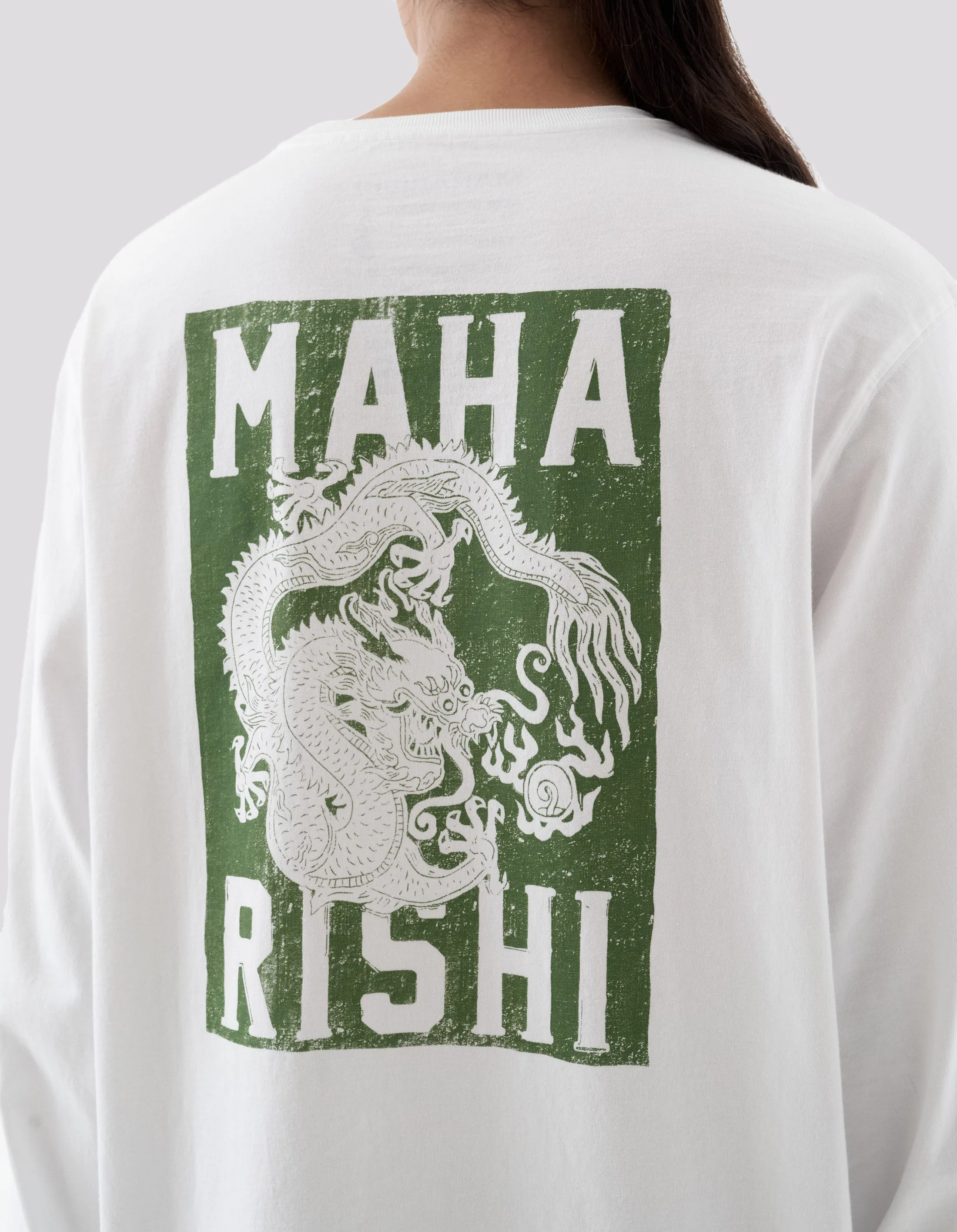 1277 Woodblock Dragon L/S T-Shirt White