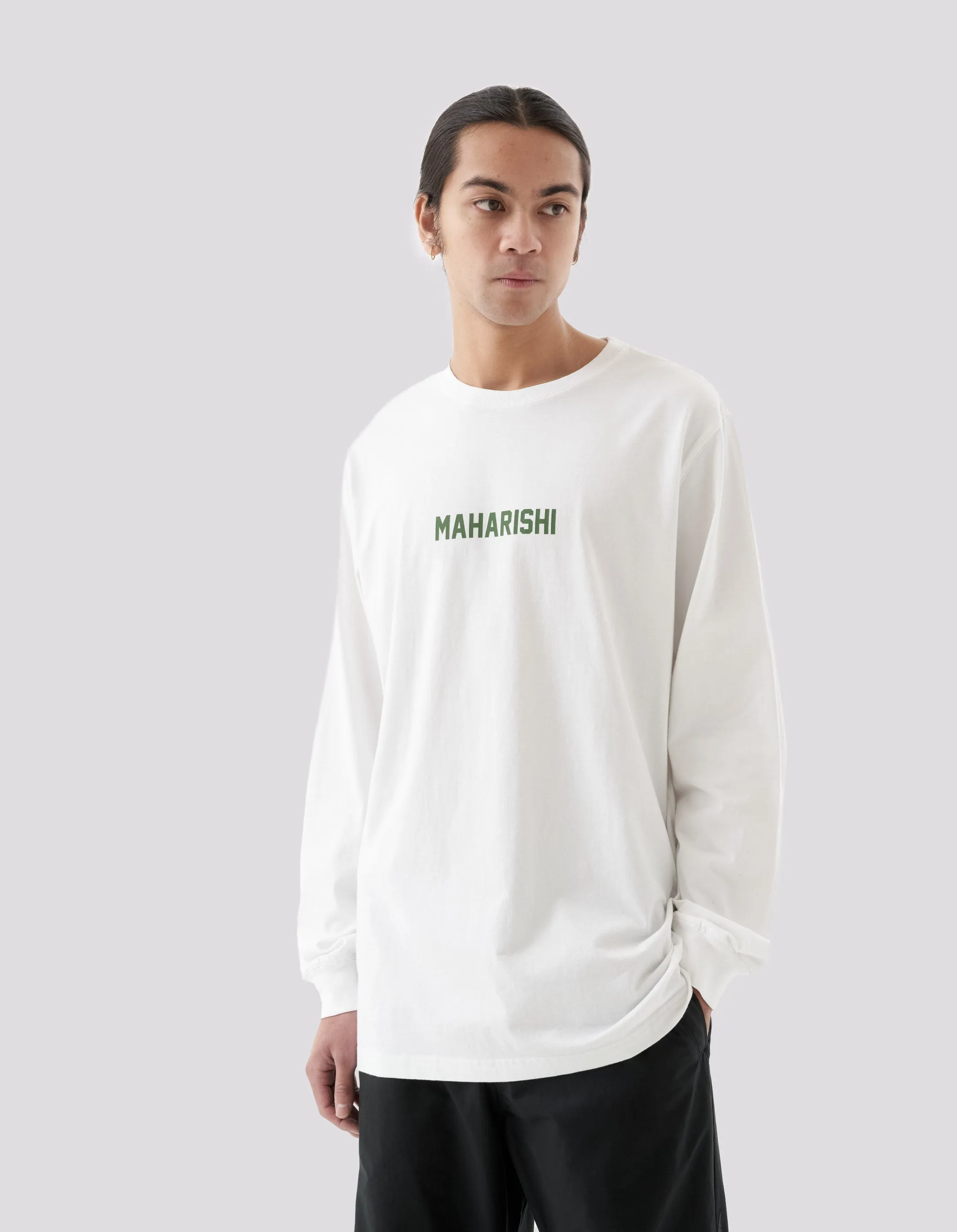 1277 Woodblock Dragon L/S T-Shirt White