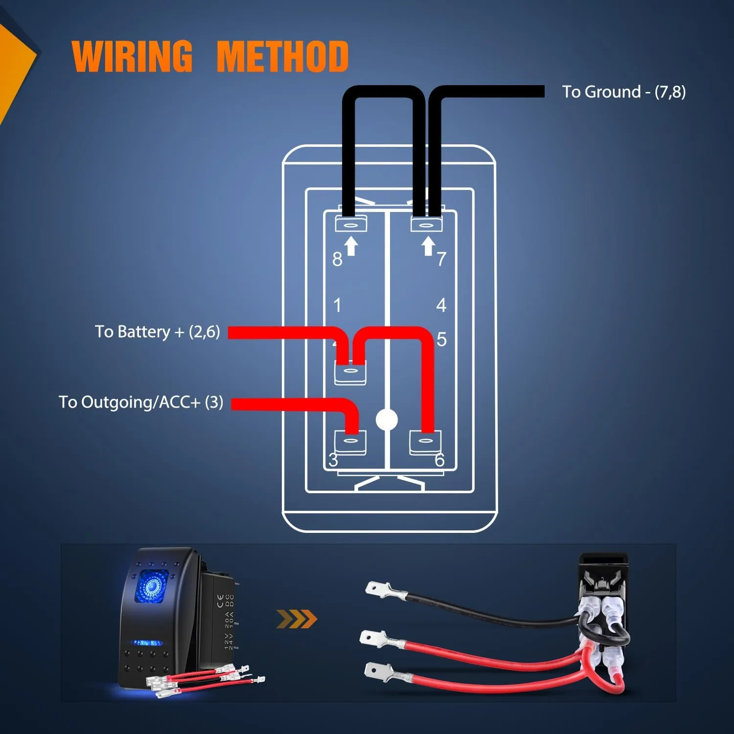 3Pcs 5Pin SPST On/Off Rocker Switch Blue