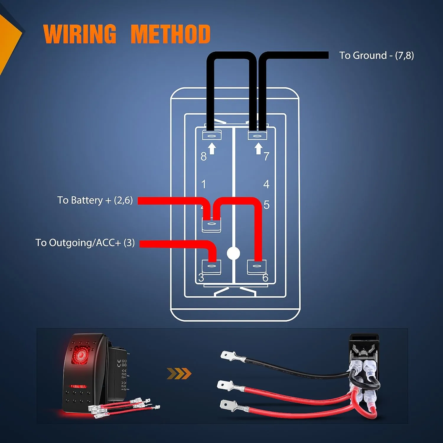 3Pcs 5Pin SPST On/Off Rocker Switch Red