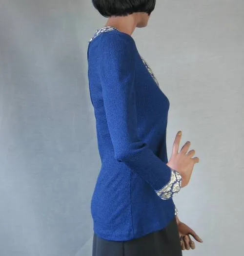 60 Tina Leser Top Vintage Bohemian Knit 70s Shirt Silver Accents Small VFG