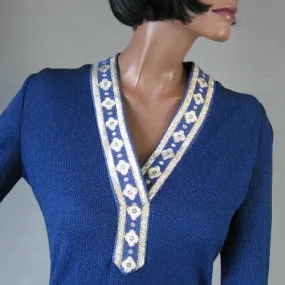 60 Tina Leser Top Vintage Bohemian Knit 70s Shirt Silver Accents Small VFG