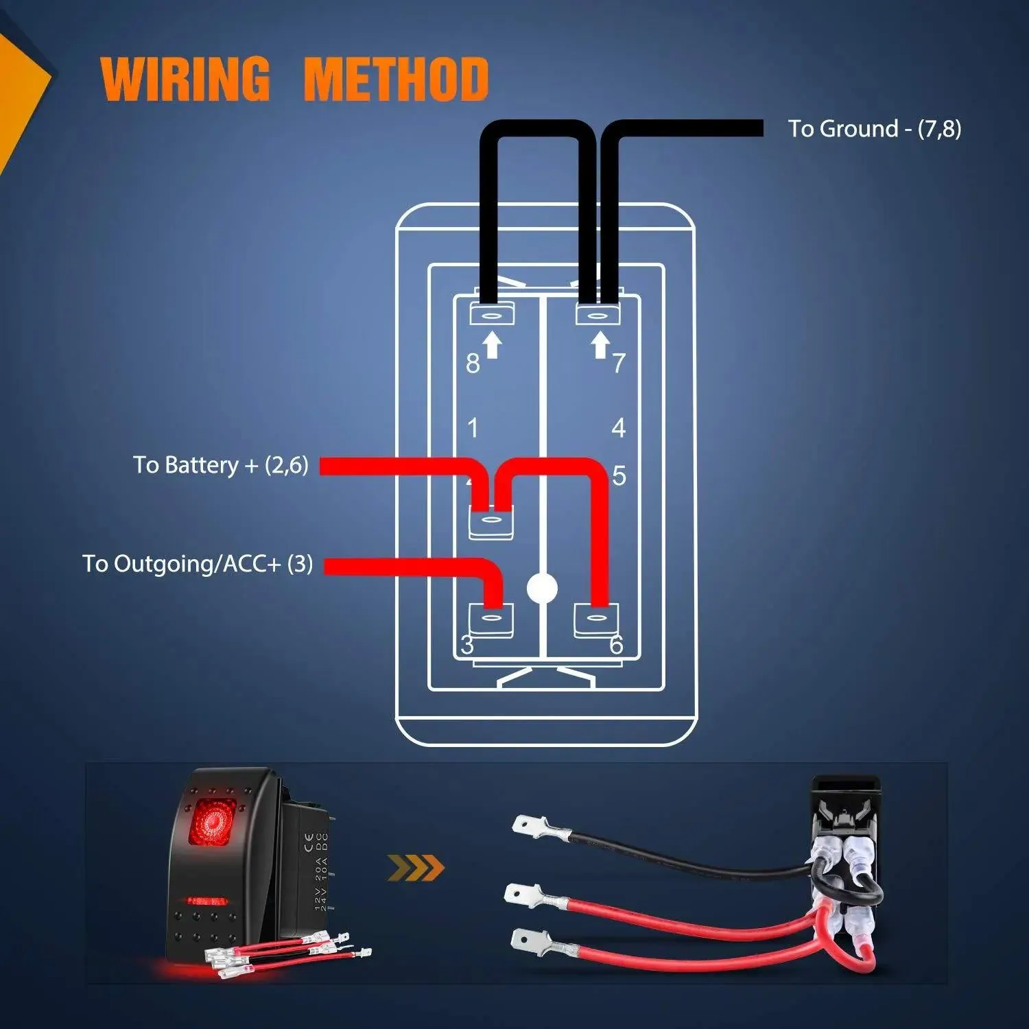 6Pcs 5Pin SPST On/Off Rocker Switch Red