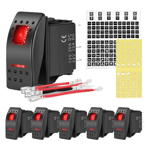 6Pcs 5Pin SPST On/Off Rocker Switch Red