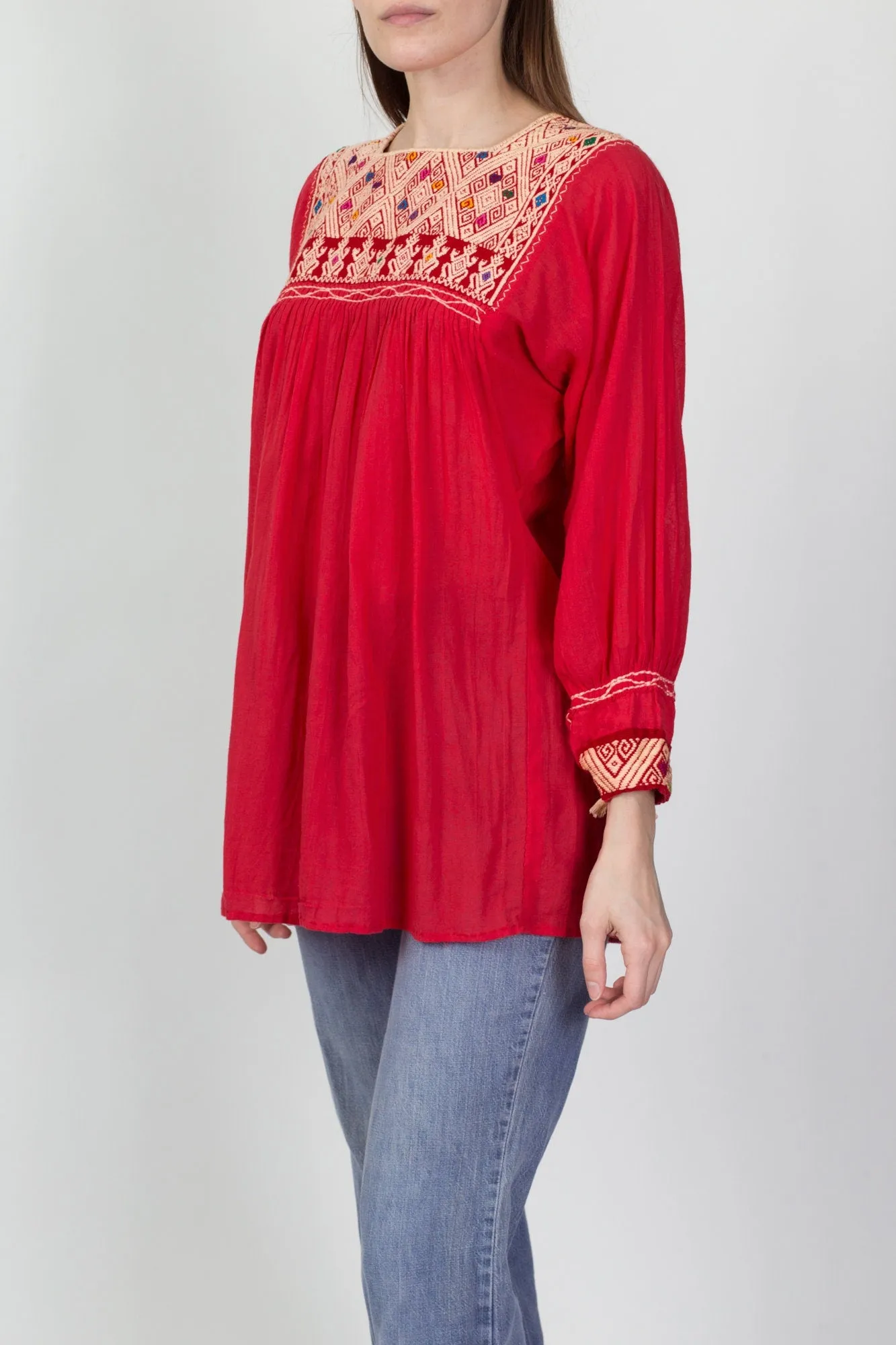 70s Embroidered Balkan Folk Blouse - Small to Medium