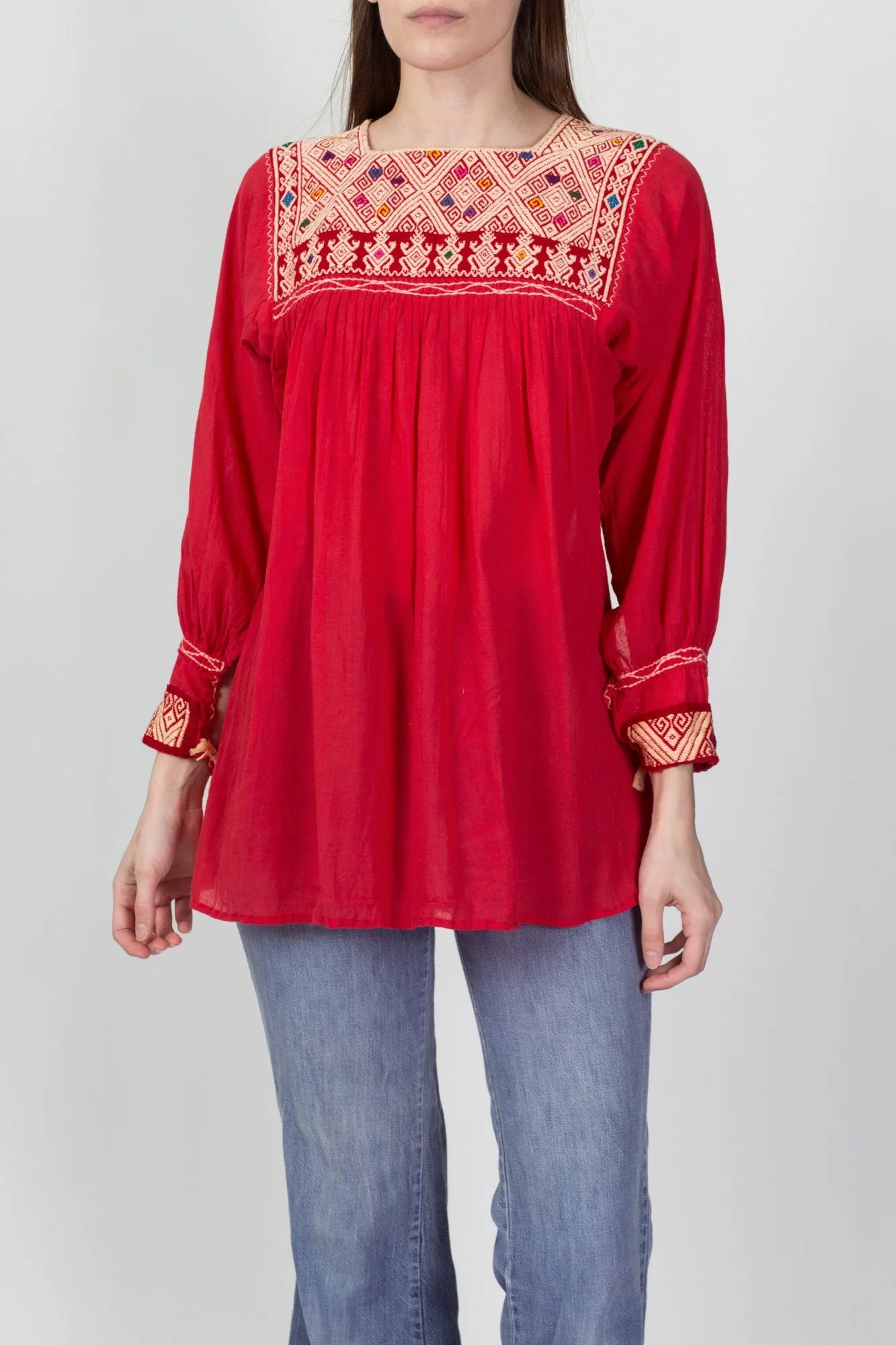 70s Embroidered Balkan Folk Blouse - Small to Medium