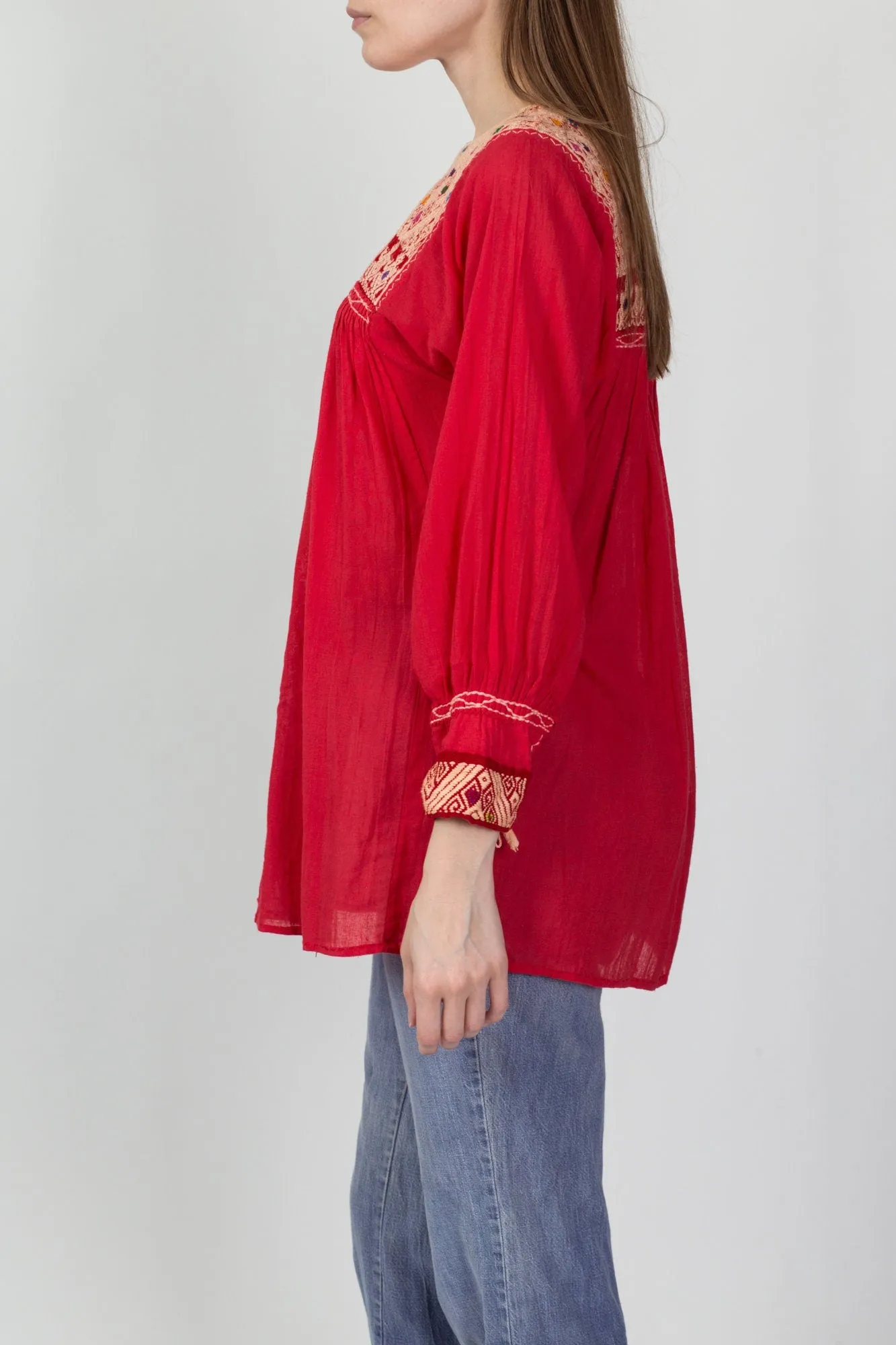 70s Embroidered Balkan Folk Blouse - Small to Medium