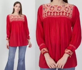 70s Embroidered Balkan Folk Blouse - Small to Medium