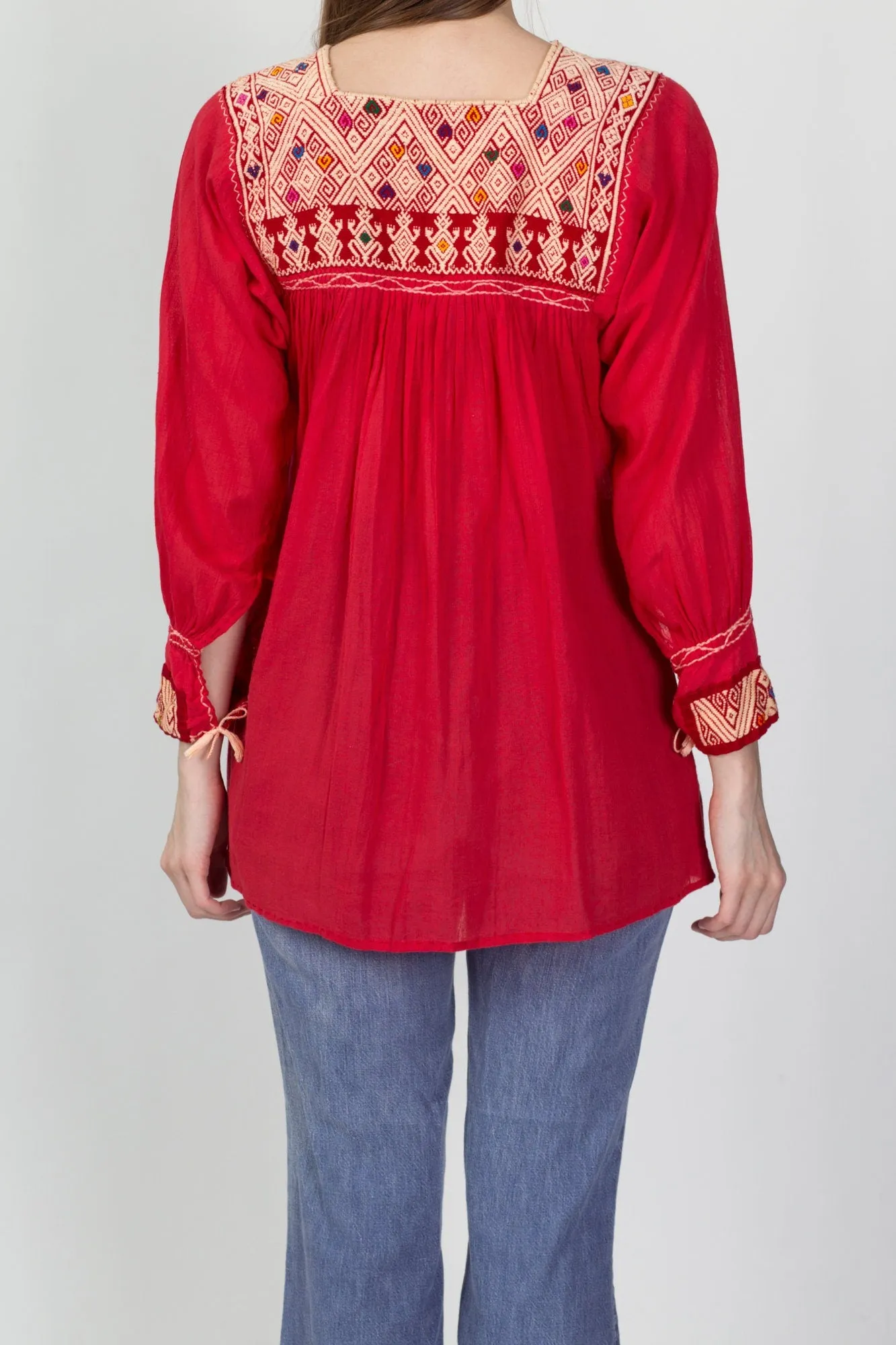 70s Embroidered Balkan Folk Blouse - Small to Medium