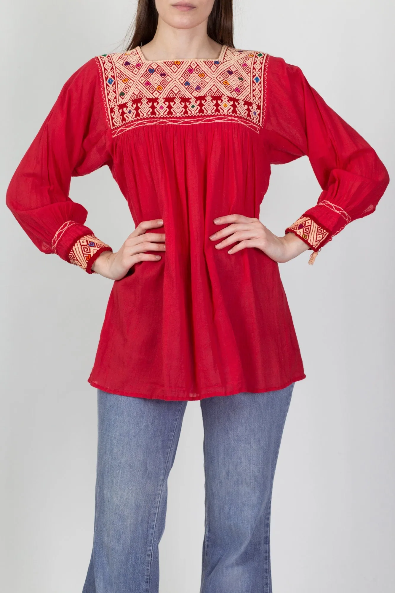 70s Embroidered Balkan Folk Blouse - Small to Medium