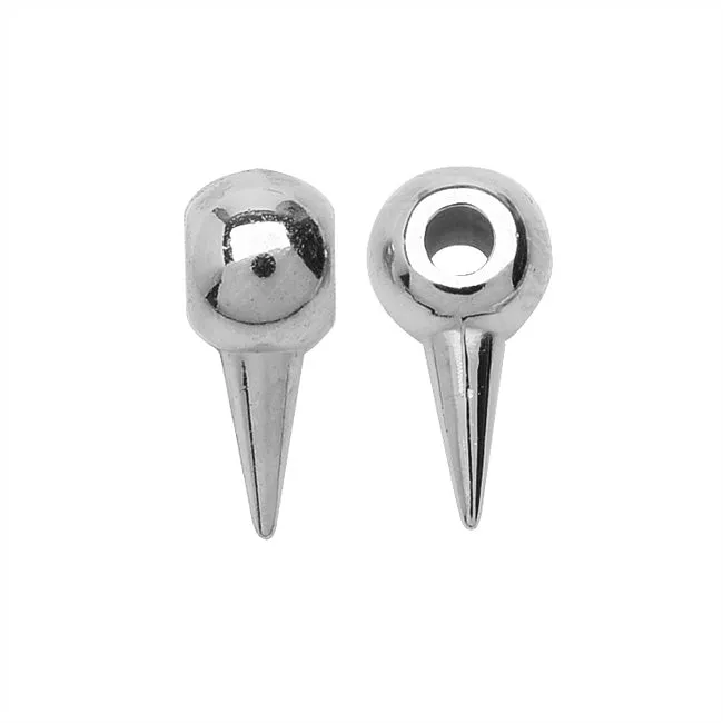 Acrylic Spike Large Hole Beads, 6x16mm, Bright Silver Tone (10 Pieces)