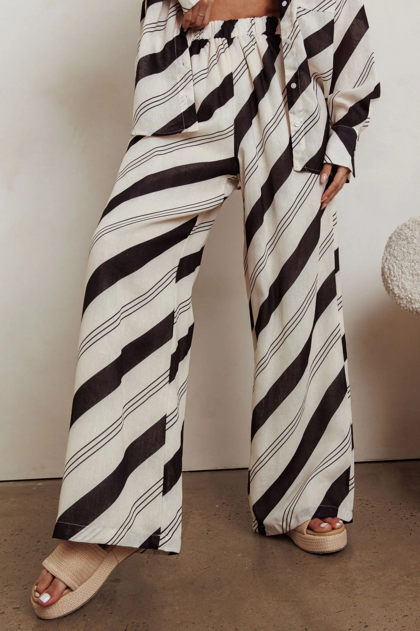 Alex Elastic Waist Striped Print Pant Black Cream