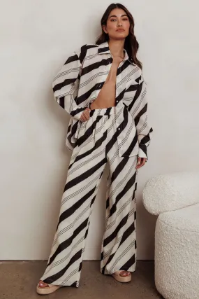 Alex Elastic Waist Striped Print Pant Black Cream