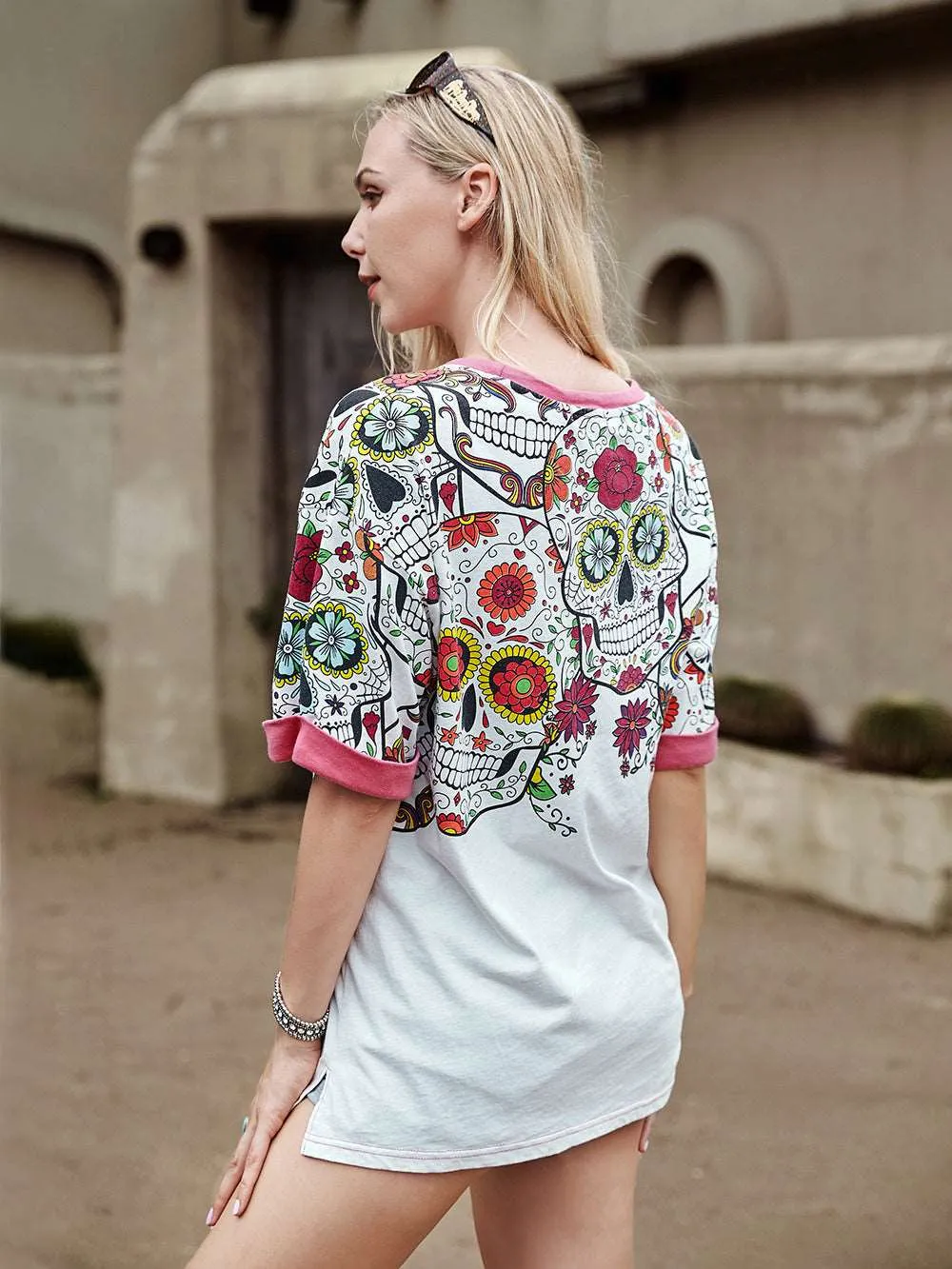 American Bling Sugar Skull Graphic Women T-Shirt