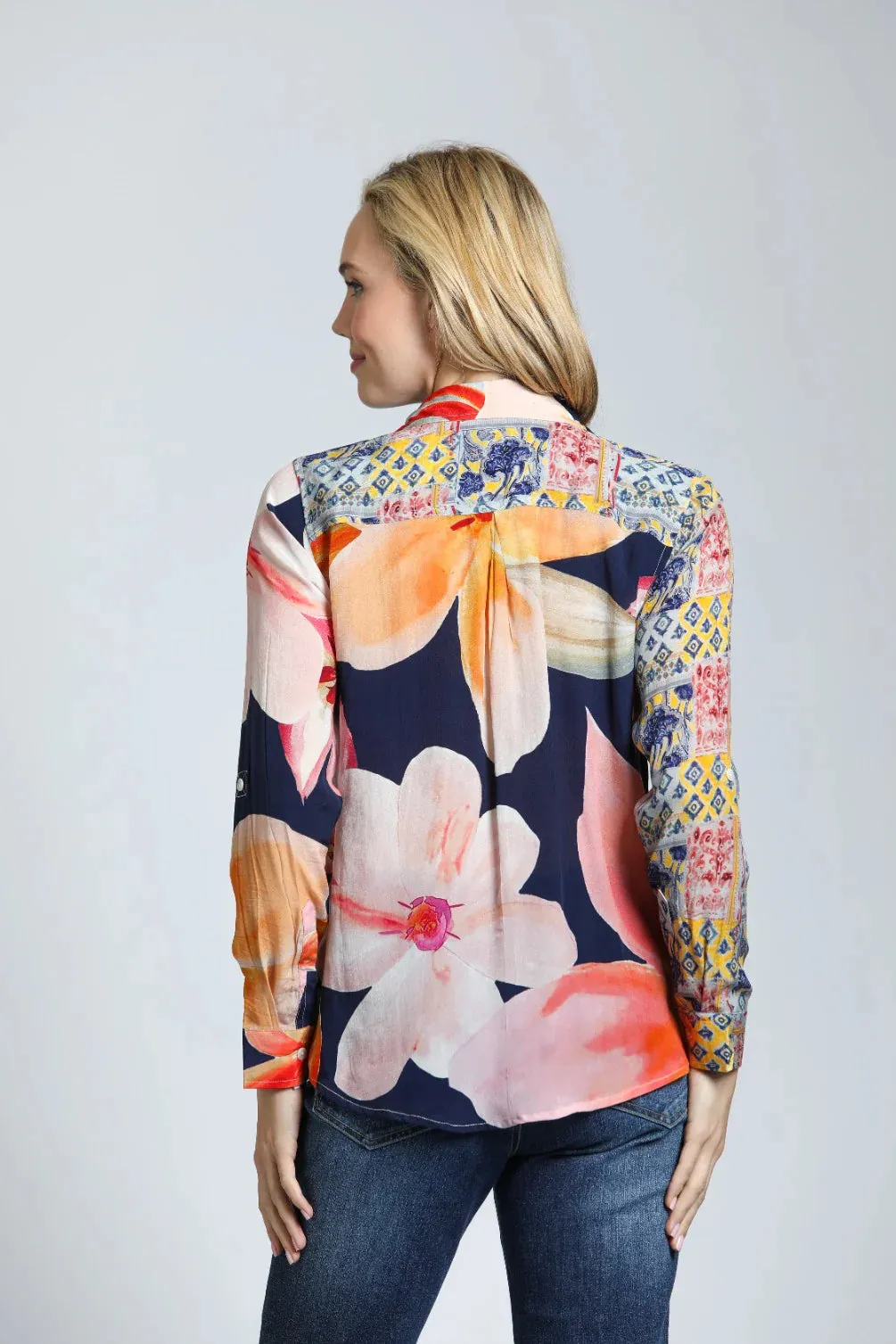 AP NY BUTTON-UP TOP W/ ROLL-UP SLEEVE - MULTI - B52PFM24DNC