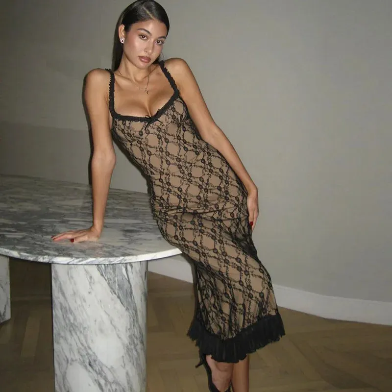 Black Lace Stylish Layered Midi Dress