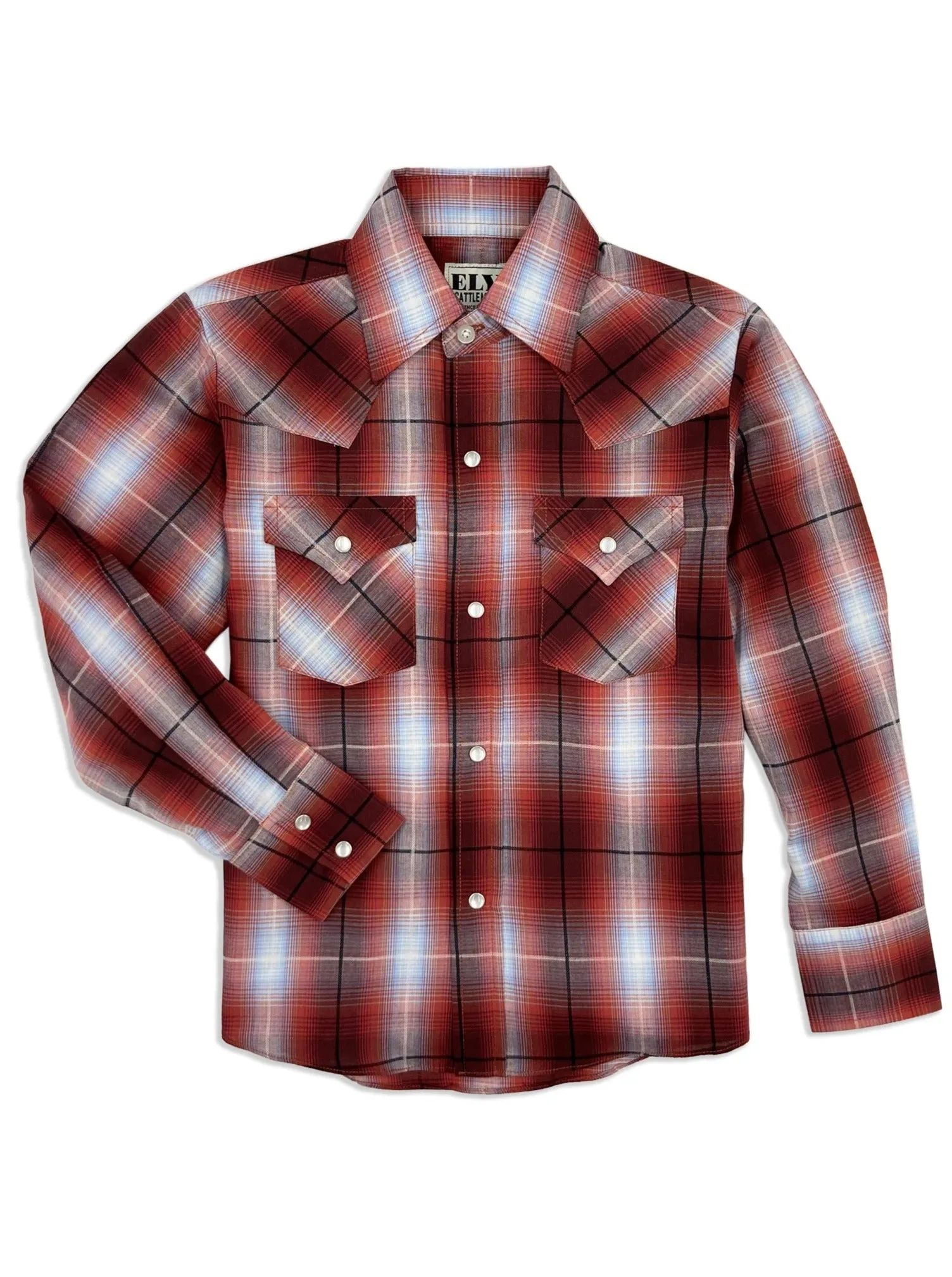 Boy's Ely Cattleman Long Sleeve Textured Plaid Western Snap Shirt