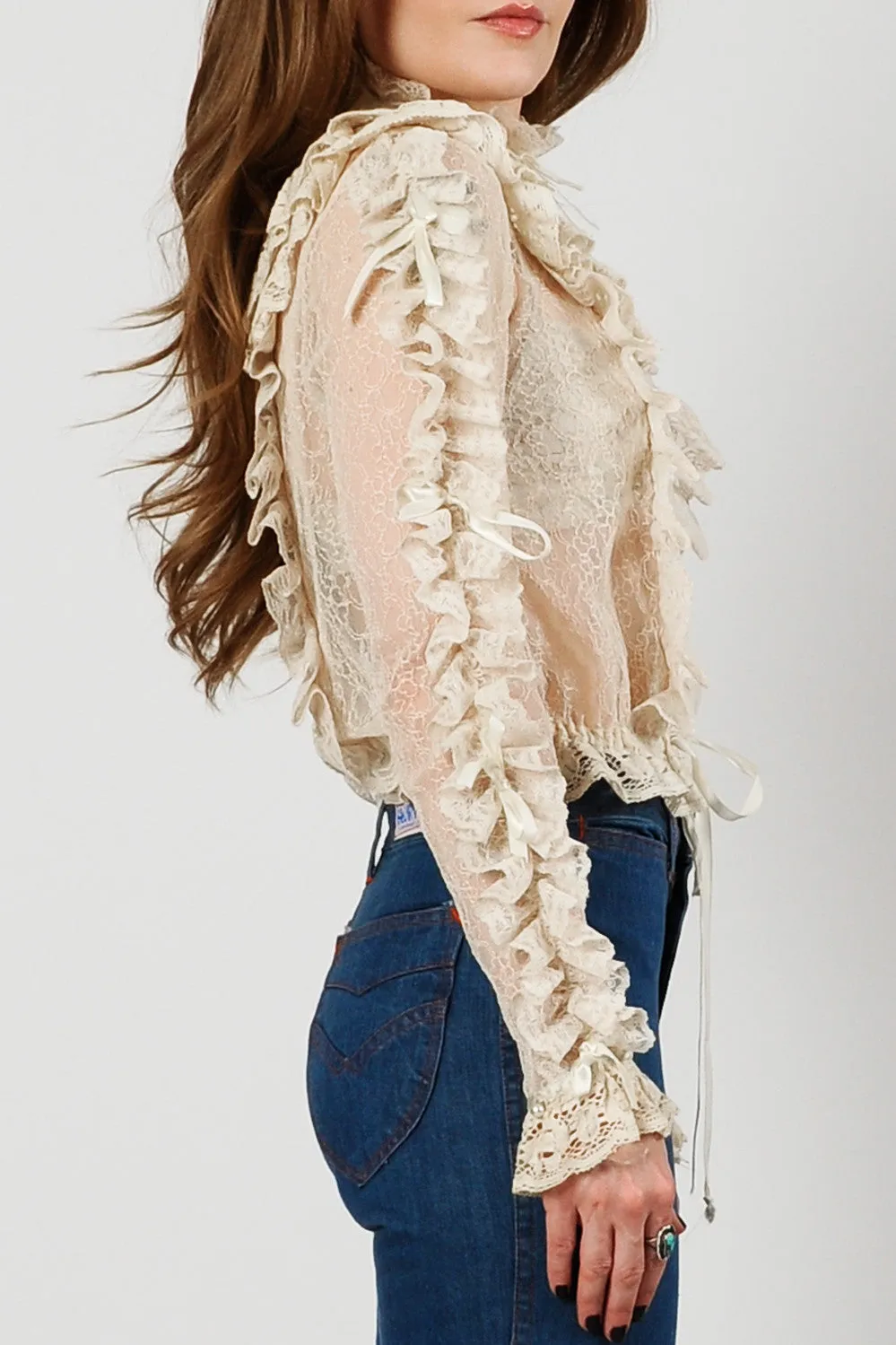 Cream Lace & Crochet Blouse