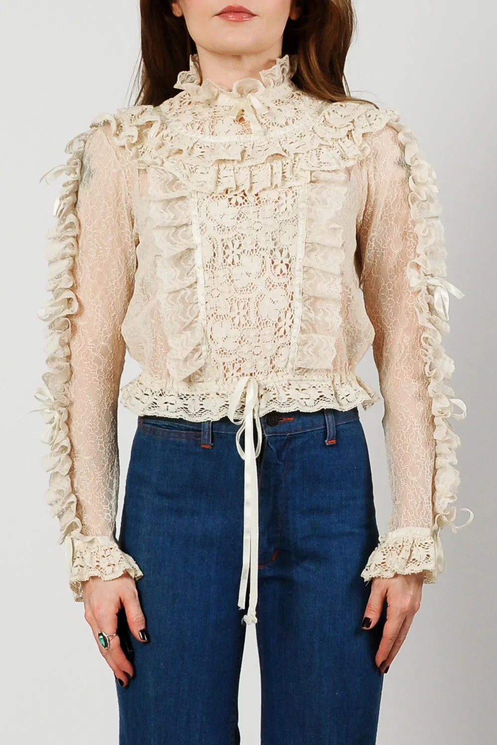 Cream Lace & Crochet Blouse