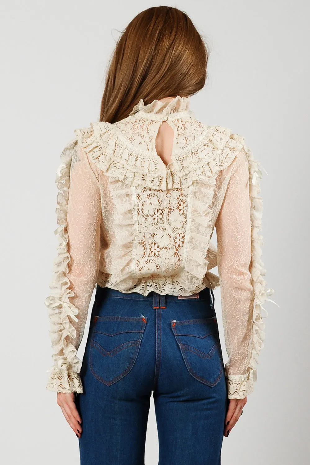 Cream Lace & Crochet Blouse
