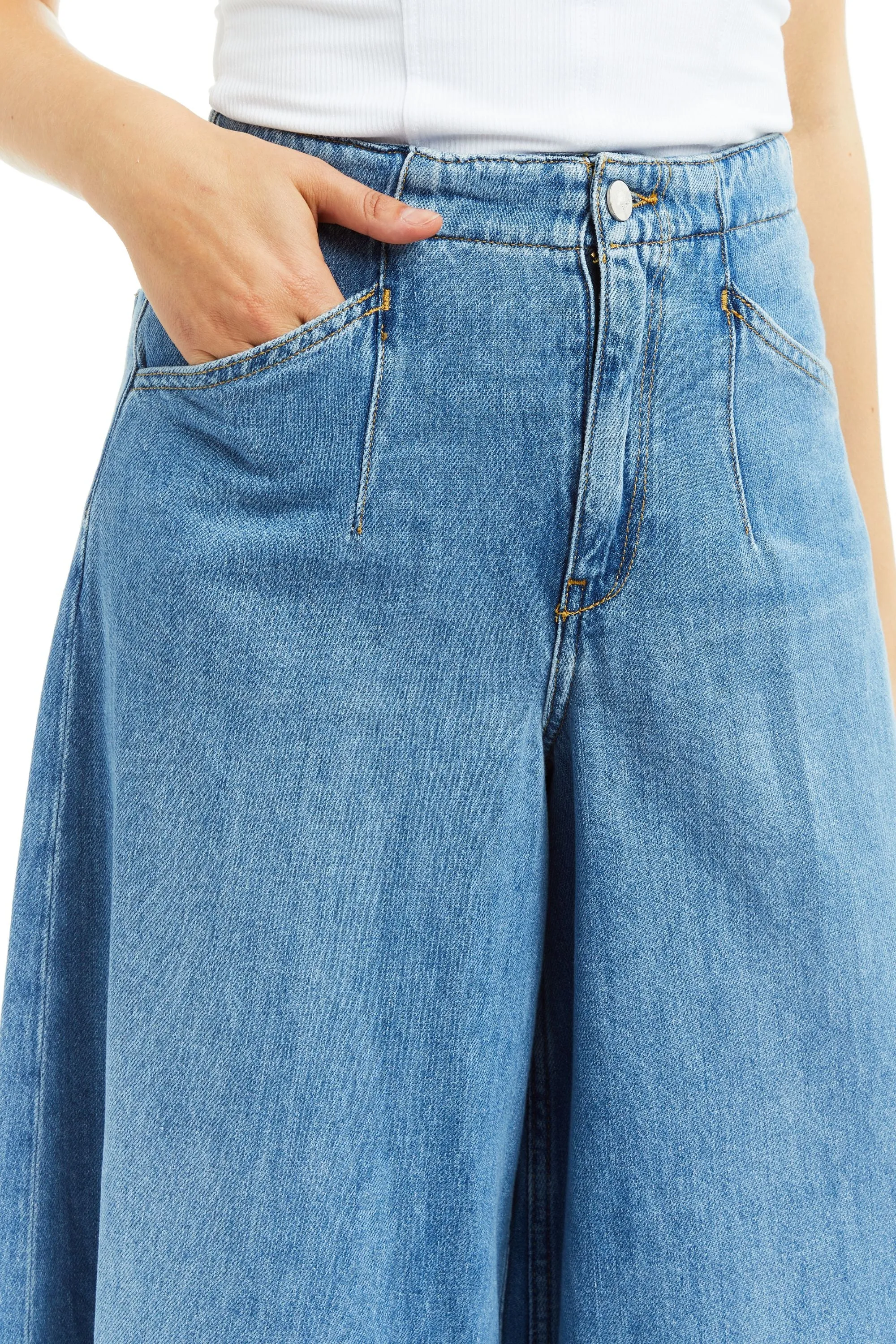 Denim Culotte With Back Waist Buckle