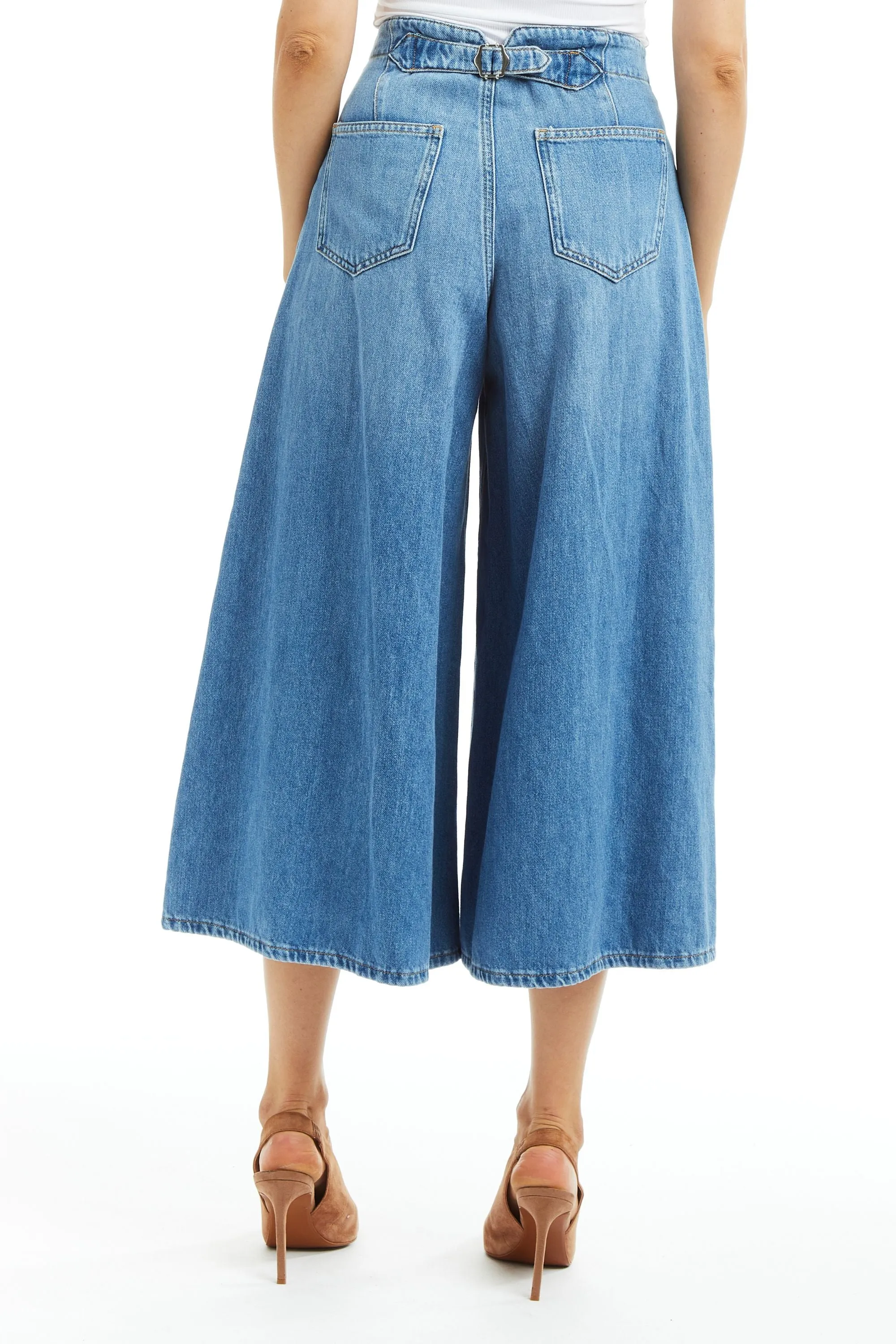 Denim Culotte With Back Waist Buckle