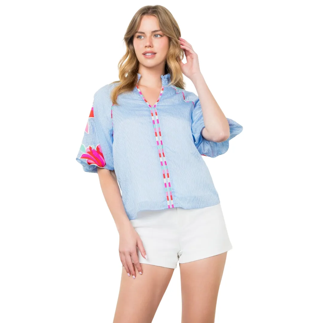 Embroidered Puff Sleeve Top