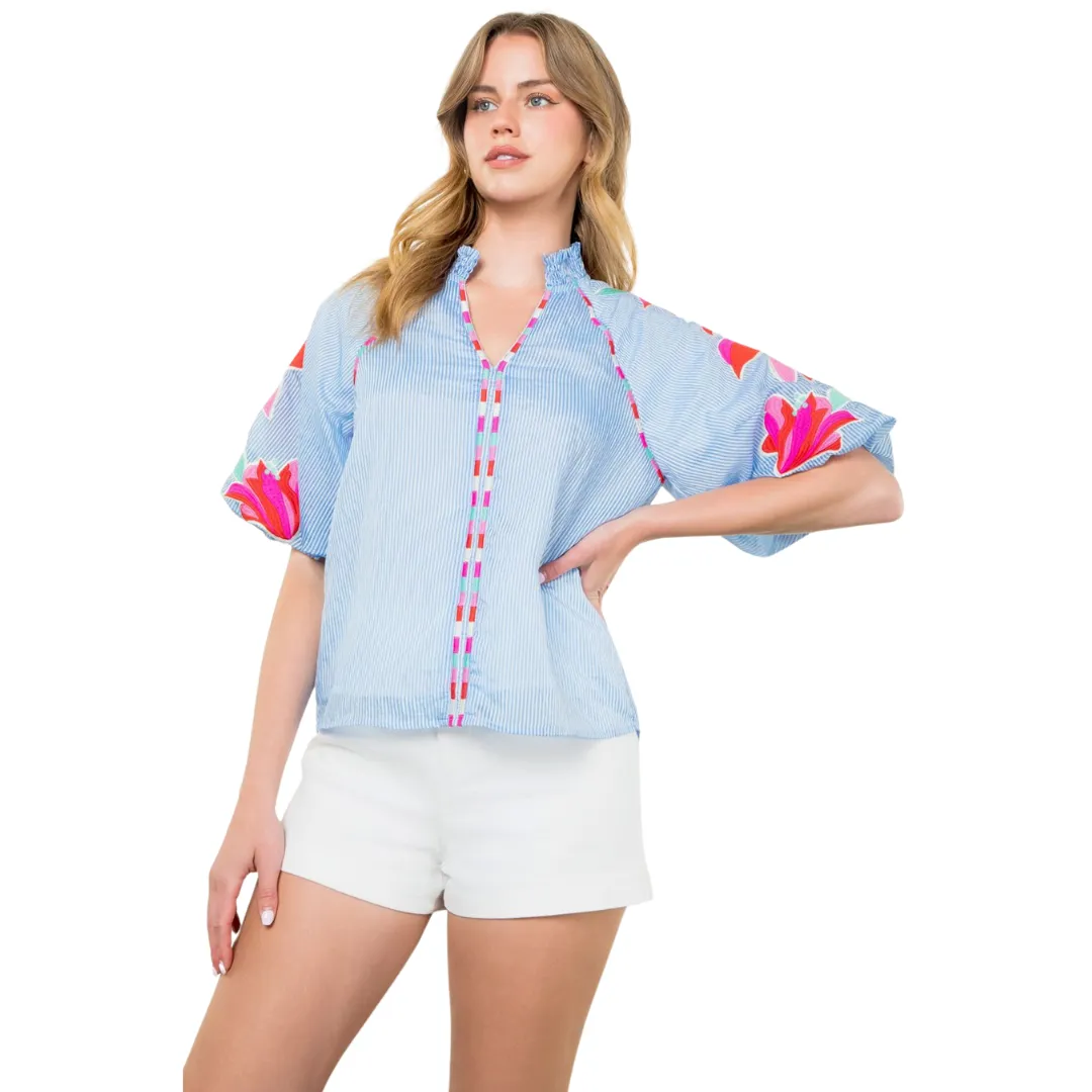 Embroidered Puff Sleeve Top