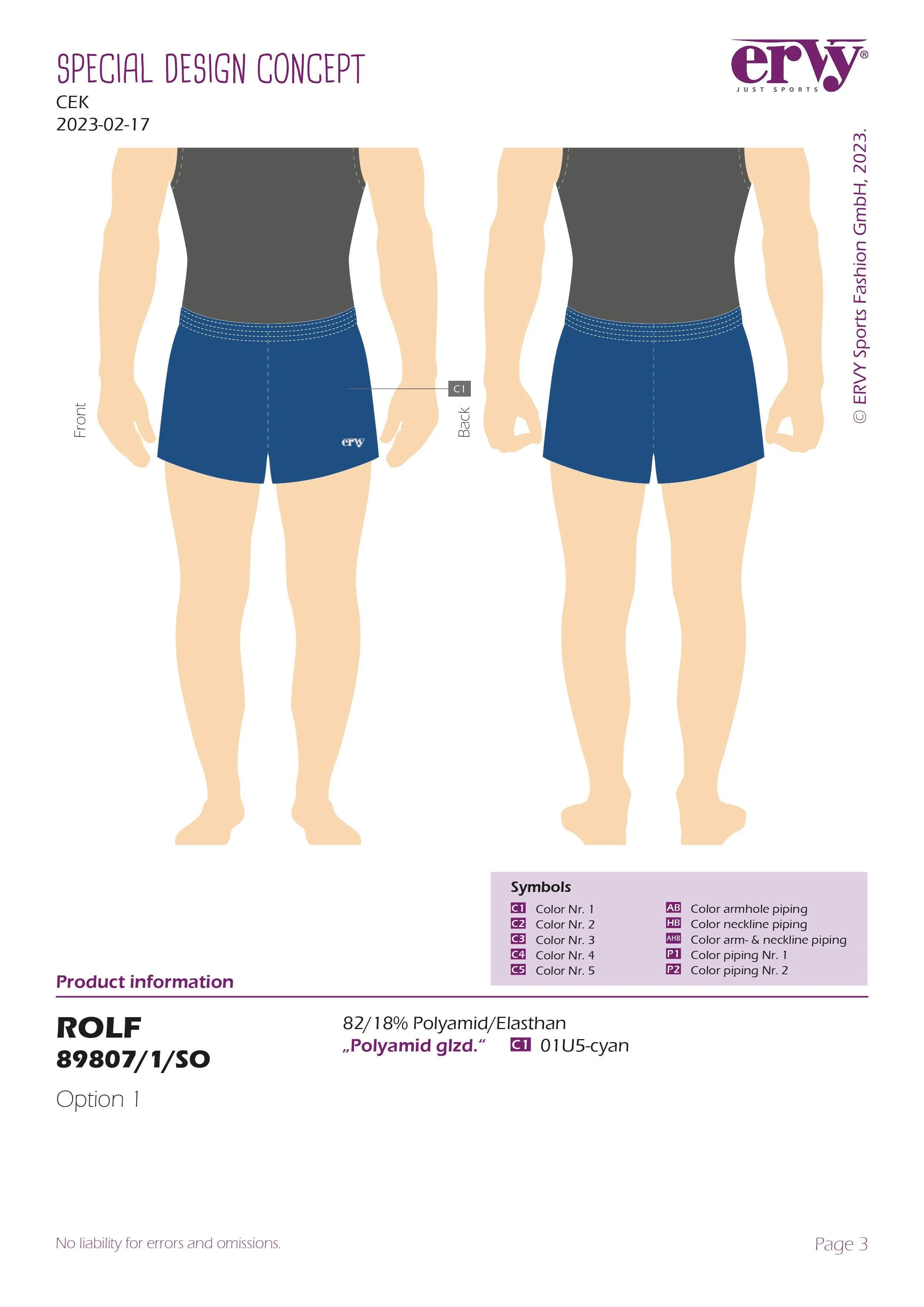 ERVY Turnshort Rolf Cyan