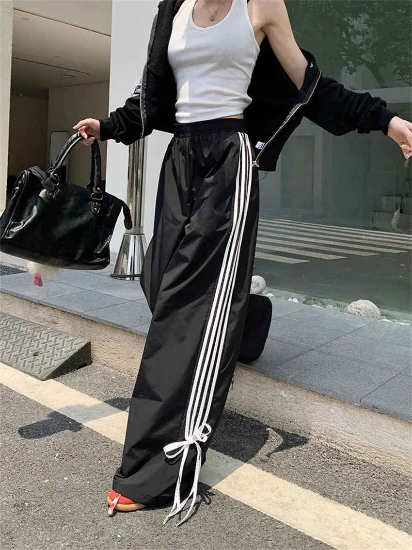 Girlary Black Sports Pants Women Chic Autumn Classic Wide Leg All Match Casual Fashion Wide Leg Slim Loose High Waist