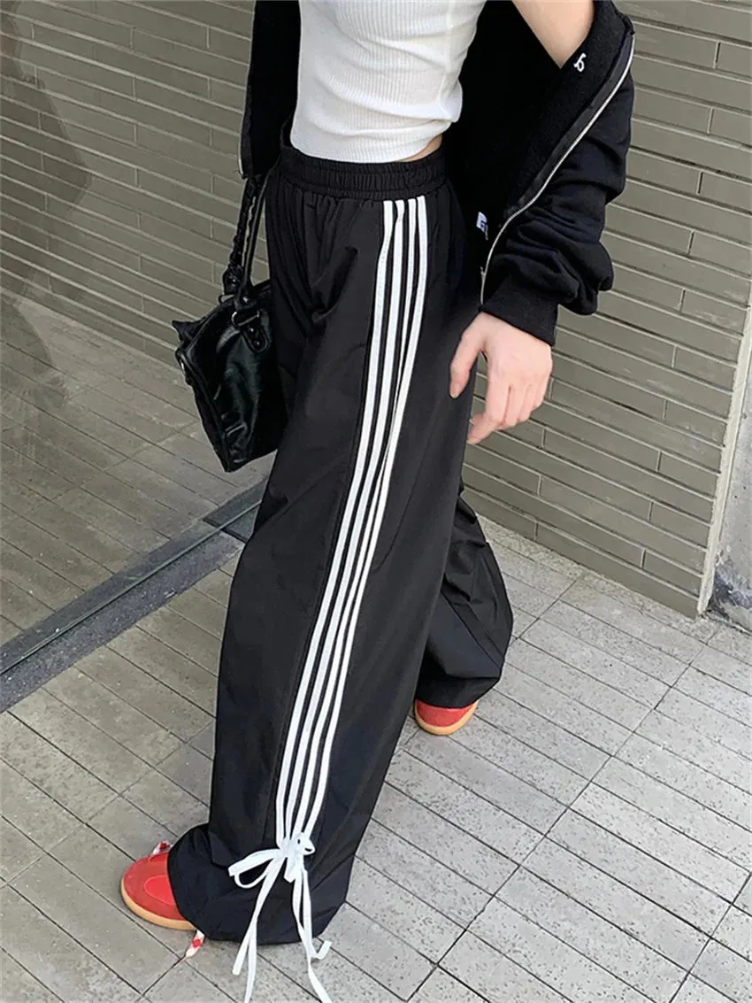 Girlary Black Sports Pants Women Chic Autumn Classic Wide Leg All Match Casual Fashion Wide Leg Slim Loose High Waist