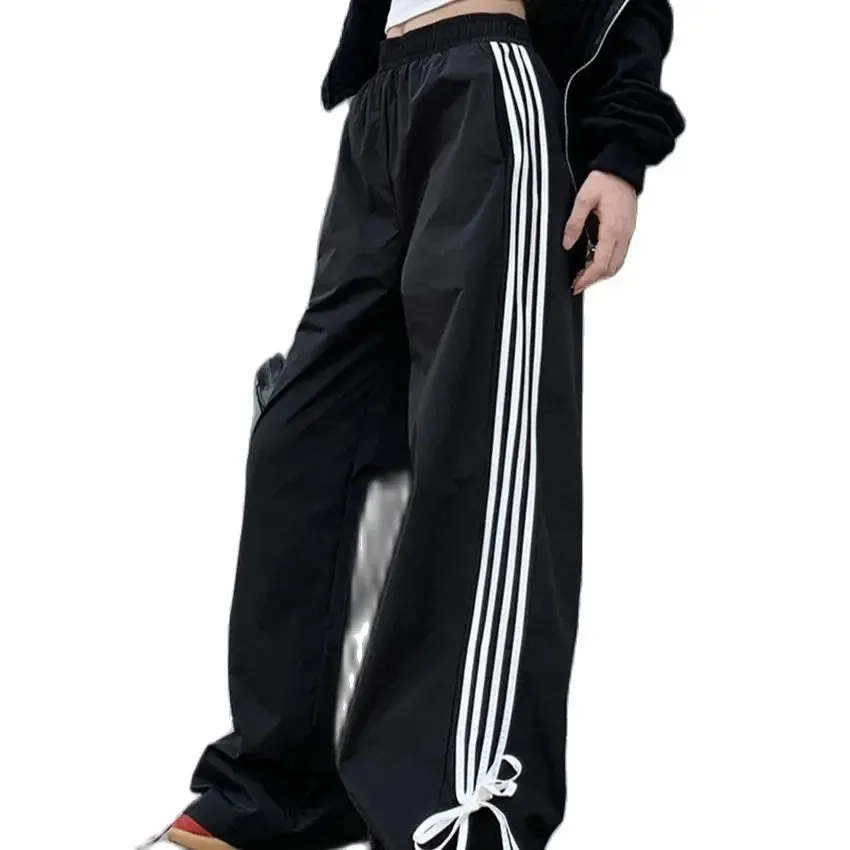 Girlary Black Sports Pants Women Chic Autumn Classic Wide Leg All Match Casual Fashion Wide Leg Slim Loose High Waist