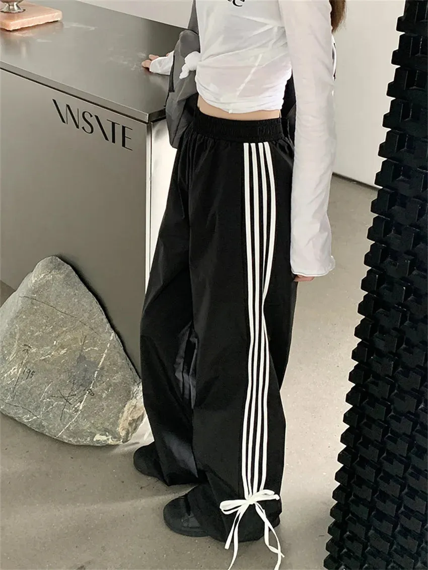 Girlary Black Sports Pants Women Chic Autumn Classic Wide Leg All Match Casual Fashion Wide Leg Slim Loose High Waist