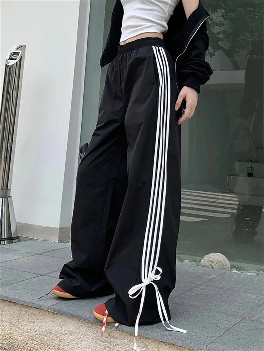 Girlary Black Sports Pants Women Chic Autumn Classic Wide Leg All Match Casual Fashion Wide Leg Slim Loose High Waist