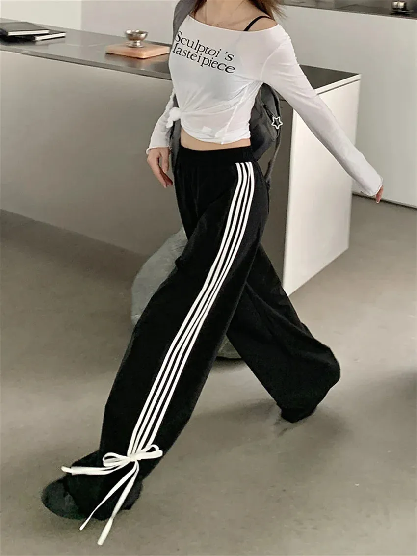 Girlary Black Sports Pants Women Chic Autumn Classic Wide Leg All Match Casual Fashion Wide Leg Slim Loose High Waist