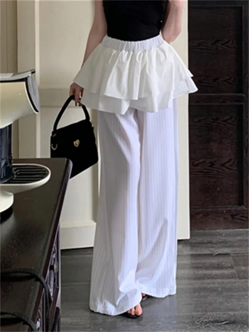 Girlary High Waist Skirt Pants Women Ruffles Chic Summer 2024 Office Lady Streetwear New Arrival Casual Office Lady Wide Leg