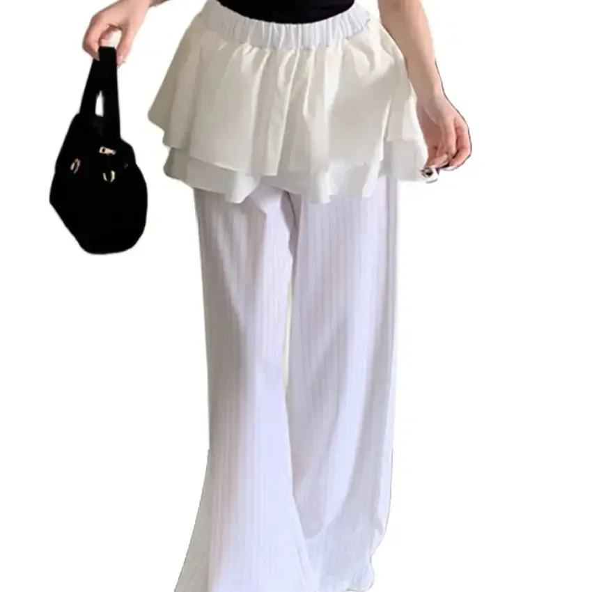 Girlary High Waist Skirt Pants Women Ruffles Chic Summer 2024 Office Lady Streetwear New Arrival Casual Office Lady Wide Leg