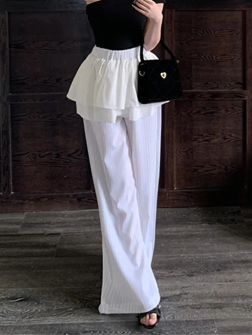 Girlary High Waist Skirt Pants Women Ruffles Chic Summer 2024 Office Lady Streetwear New Arrival Casual Office Lady Wide Leg