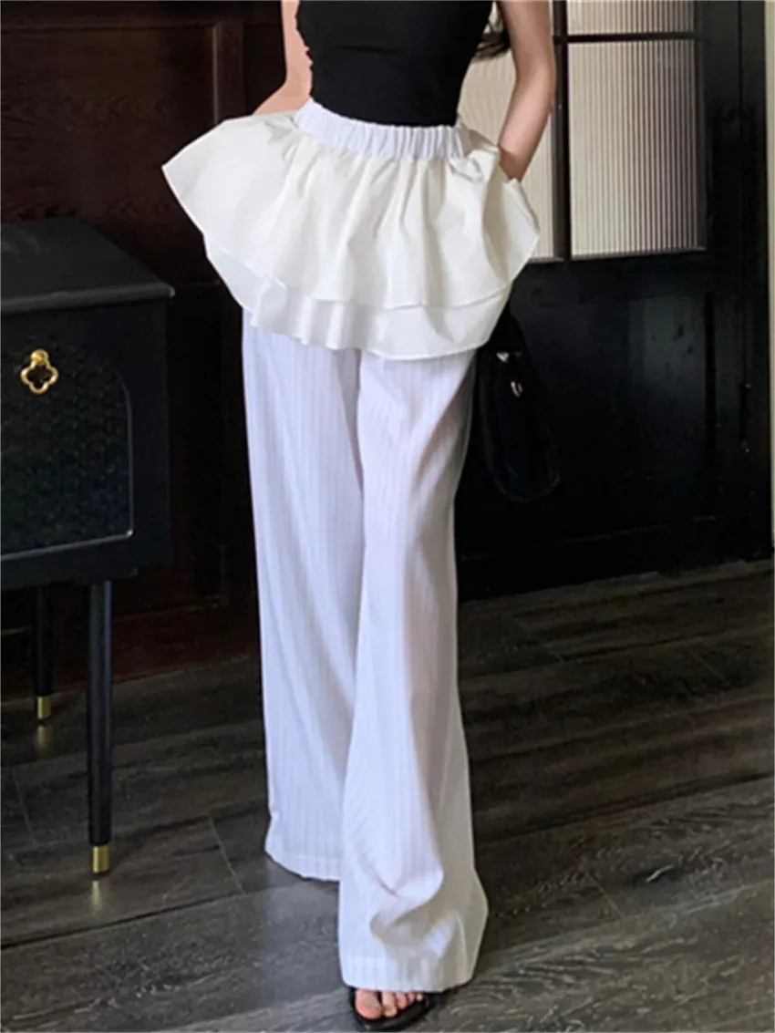 Girlary High Waist Skirt Pants Women Ruffles Chic Summer 2024 Office Lady Streetwear New Arrival Casual Office Lady Wide Leg