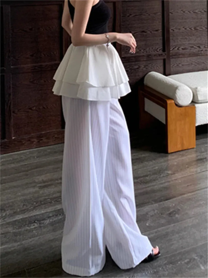 Girlary High Waist Skirt Pants Women Ruffles Chic Summer 2024 Office Lady Streetwear New Arrival Casual Office Lady Wide Leg