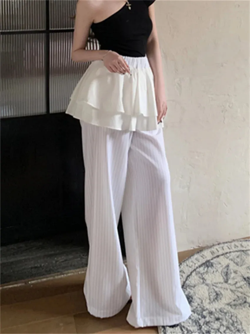 Girlary High Waist Skirt Pants Women Ruffles Chic Summer 2024 Office Lady Streetwear New Arrival Casual Office Lady Wide Leg