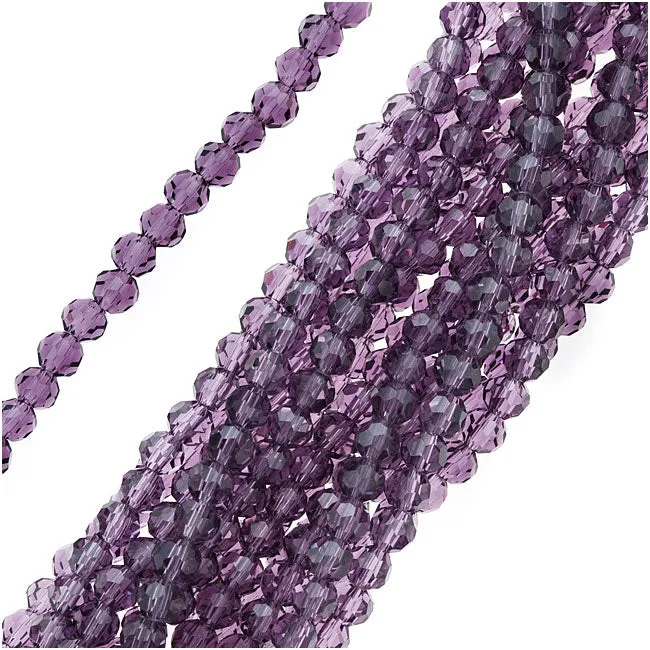 Glass Beads, Faceted Round 4mm, Amethyst Purple (14.5 Inch Strand)