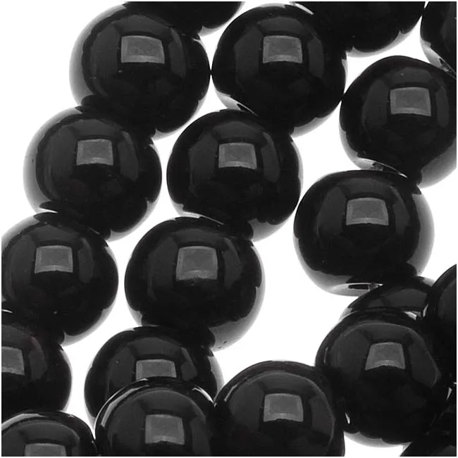 Glass Beads, Simulated Onyx, Round 6mm, Jet Black (16 Inch Strand)