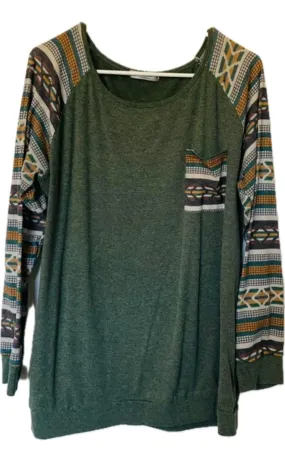 Green Bohemian Style Women’s Long Sleeve Shirt - Size XL