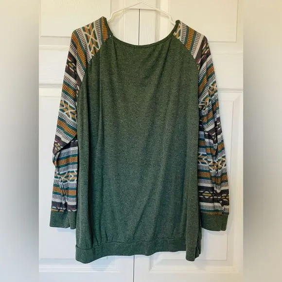 Green Bohemian Style Women’s Long Sleeve Shirt - Size XL