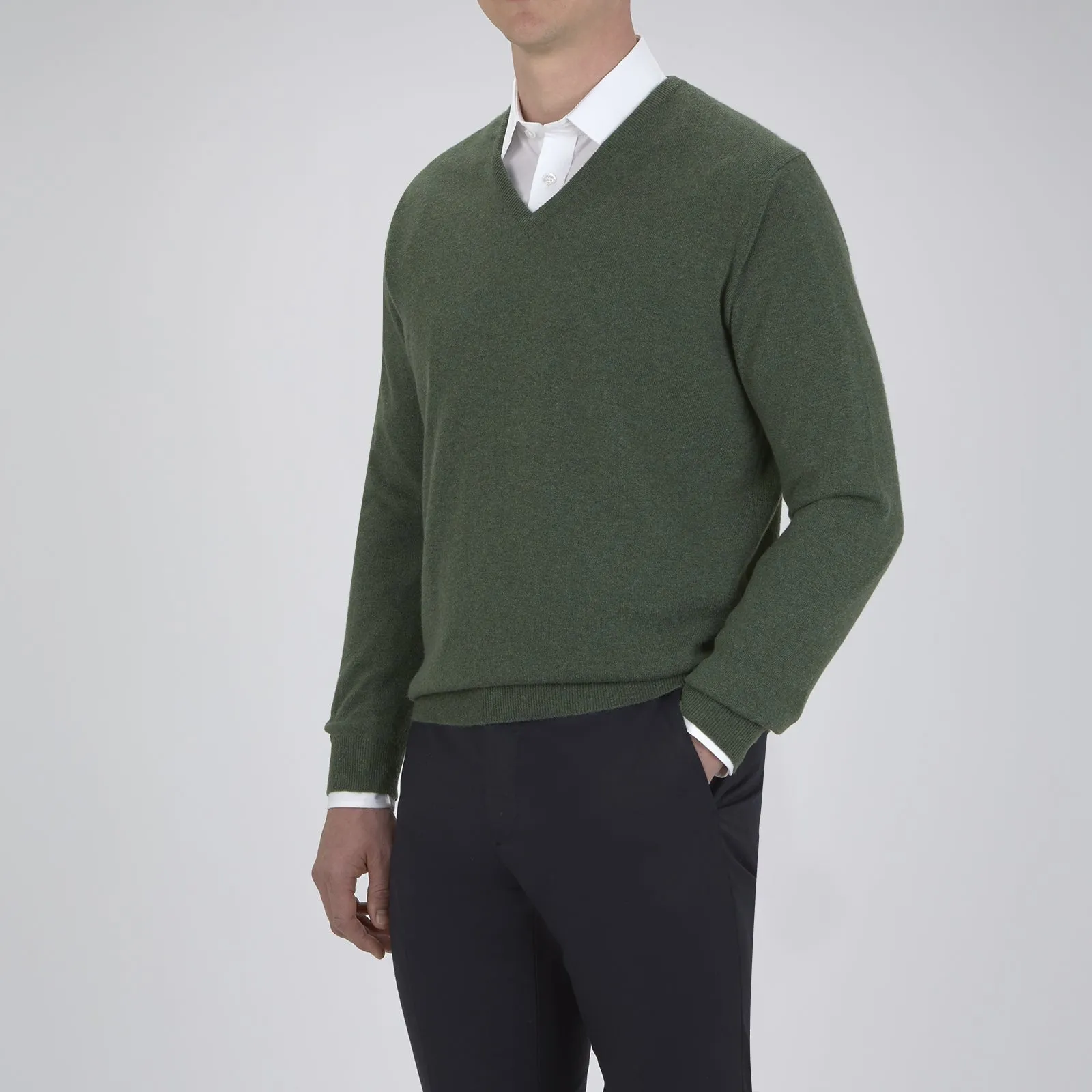 Green V-Neck Cashmere Jumper