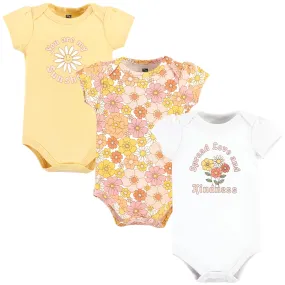 Hudson Baby Cotton Bodysuits, Peace Love Flowers 3 Pack