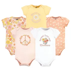 Hudson Baby Cotton Bodysuits, Peace Love Flowers 5 Pack