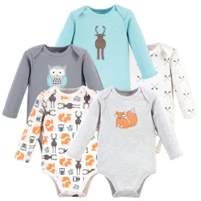 Hudson Baby Cotton Long-Sleeve Bodysuits, Gray Forest